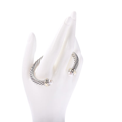 David Yurman Sterling Silver 14K Yellow Gold Pearl 7mm Cable Classics Bracelet 2 of 4