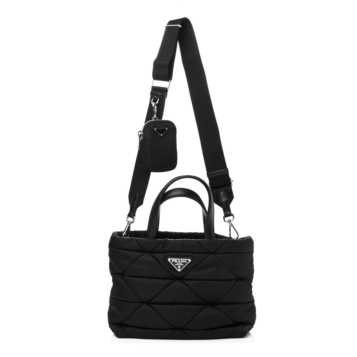 Prada Re-Nylon Nappa Triangle Quilted Padded Double Handled Zip Pocket Tote Black 1 of 8