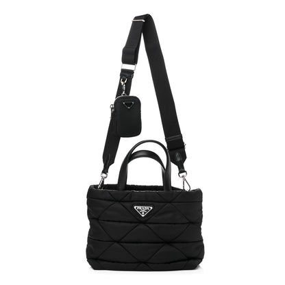Prada Re-Nylon Nappa Triangle Quilted Padded Double Handled Zip Pocket Tote Black 1 of 8