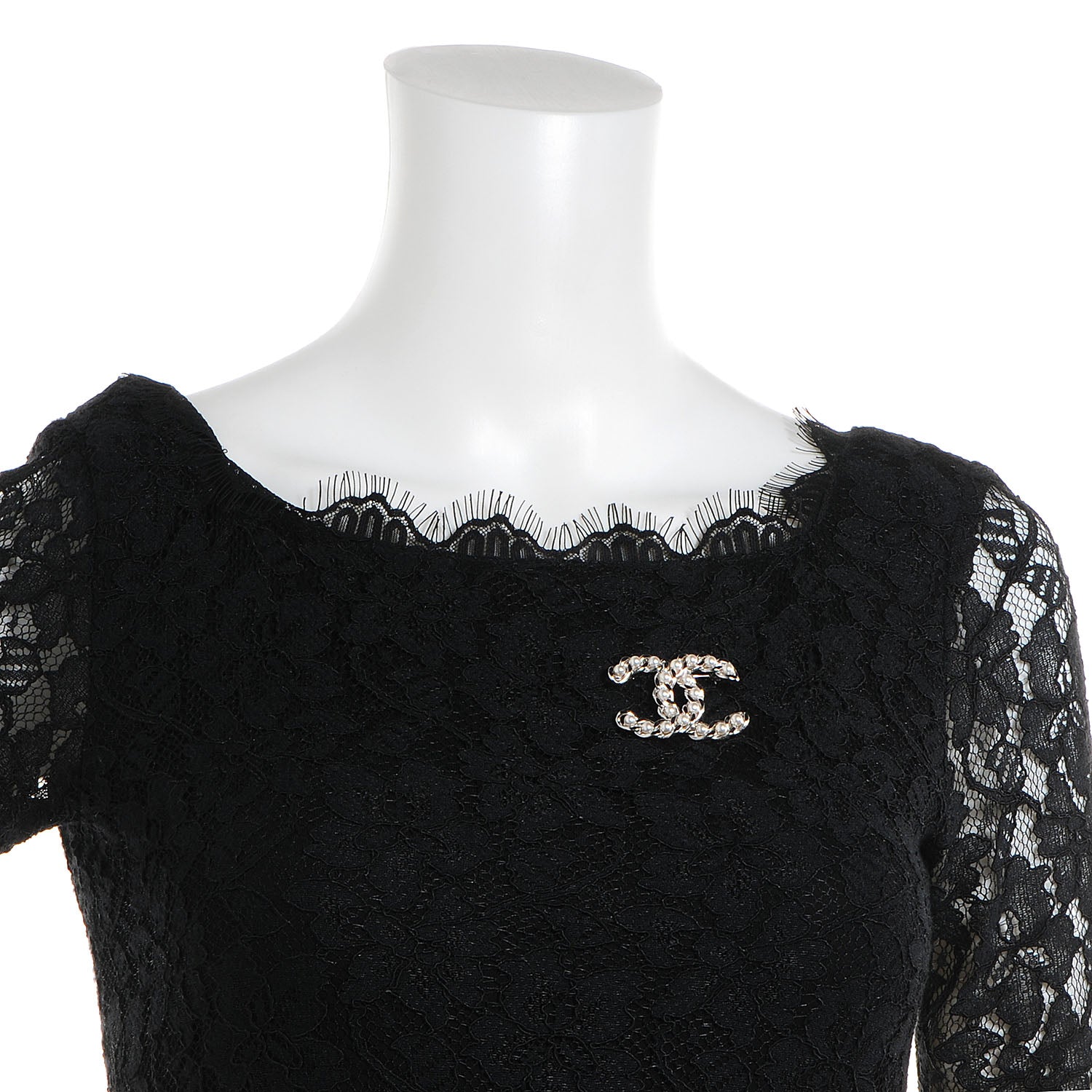 Chanel CC Pearl Chain Brooch Pin Silver 2 of 4