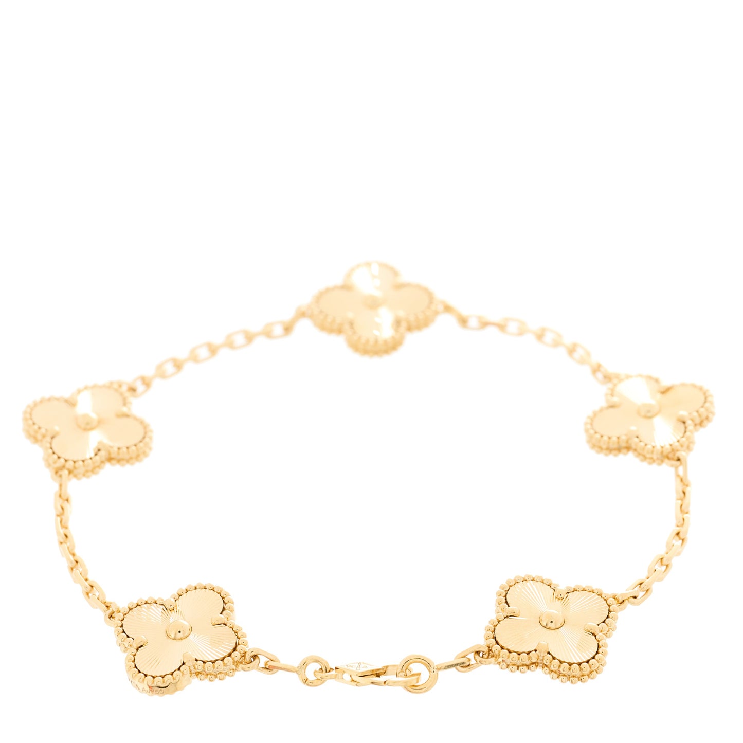 18K Yellow Gold 5 Motifs Guilloche Vintage Alhambra Bracelet