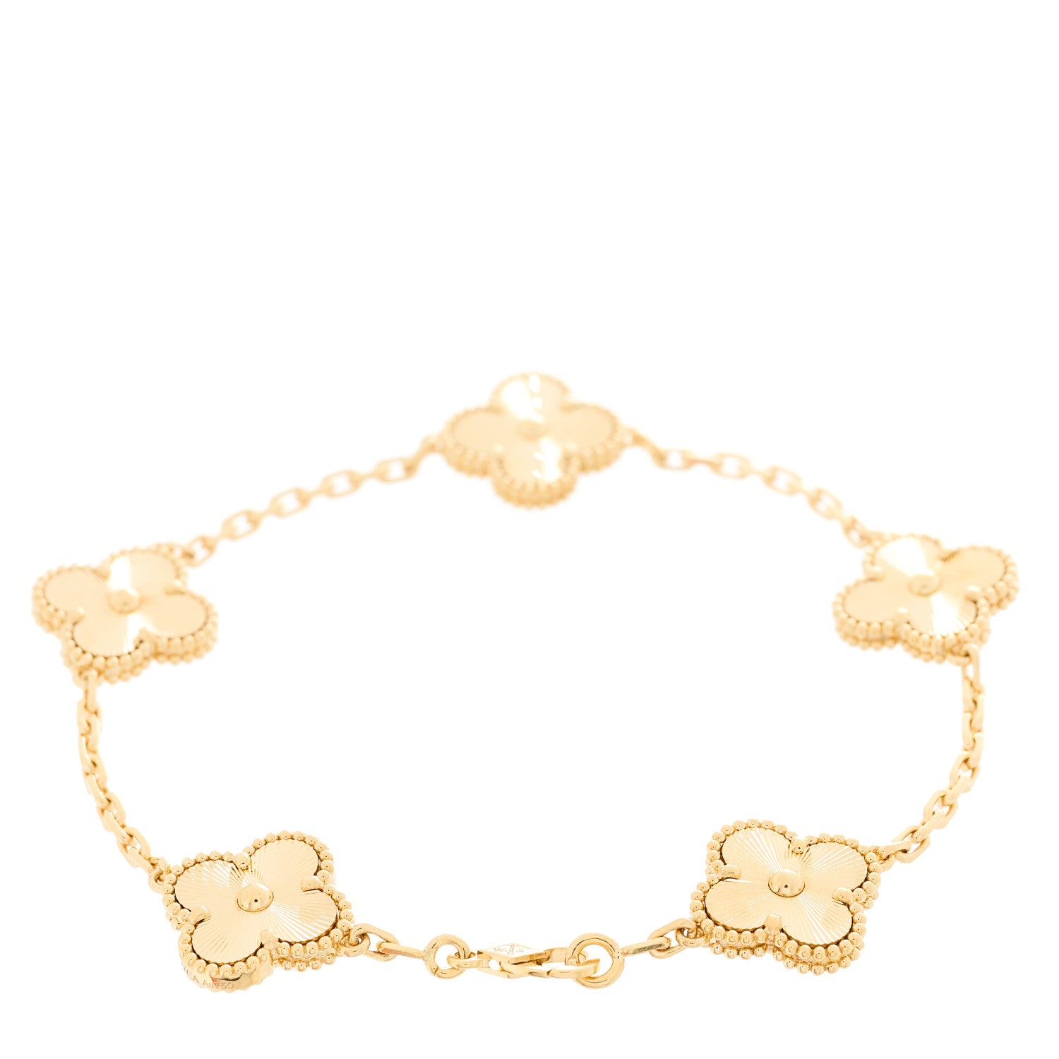 Van Cleef & Arpels 18K Yellow Gold 5 Motifs Guilloche Vintage Alhambra Bracelet 2 of 5