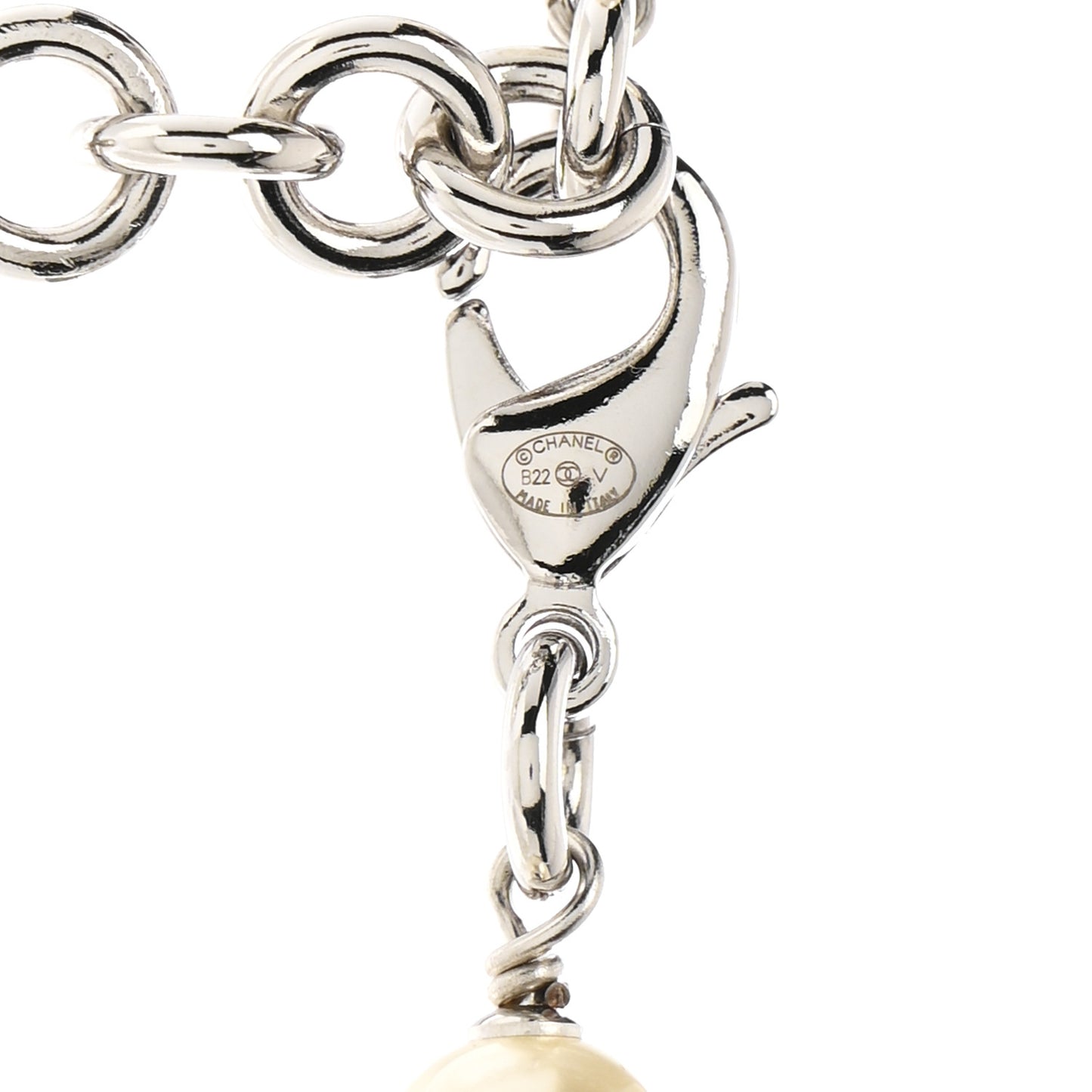 Crystal Pearl CC Long Necklace Silver