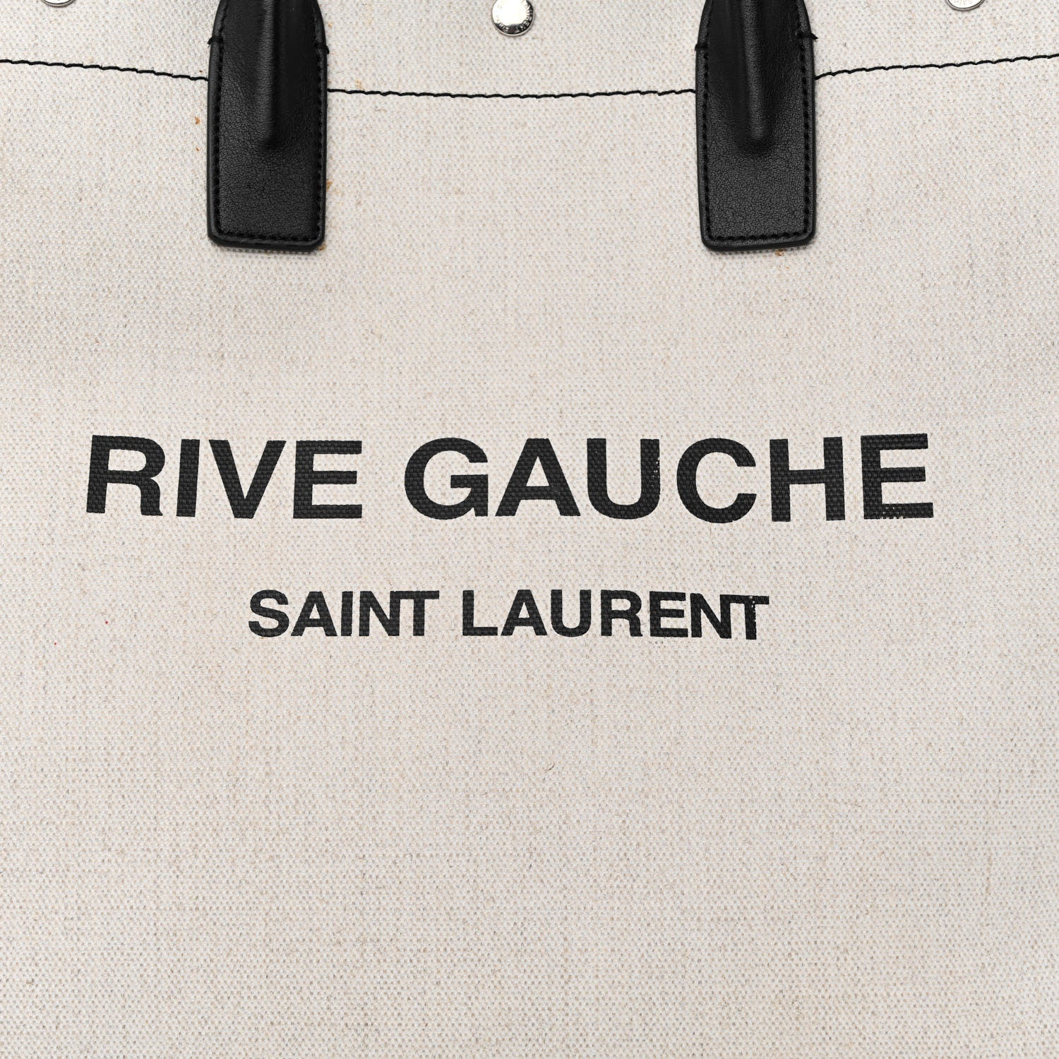 Saint Laurent Linen Calfskin Rive Gauche North South Tote White Black 8 of 11