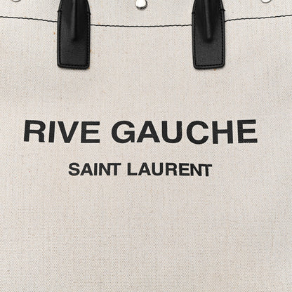 Saint Laurent Linen Calfskin Rive Gauche North South Tote White Black 8 of 11