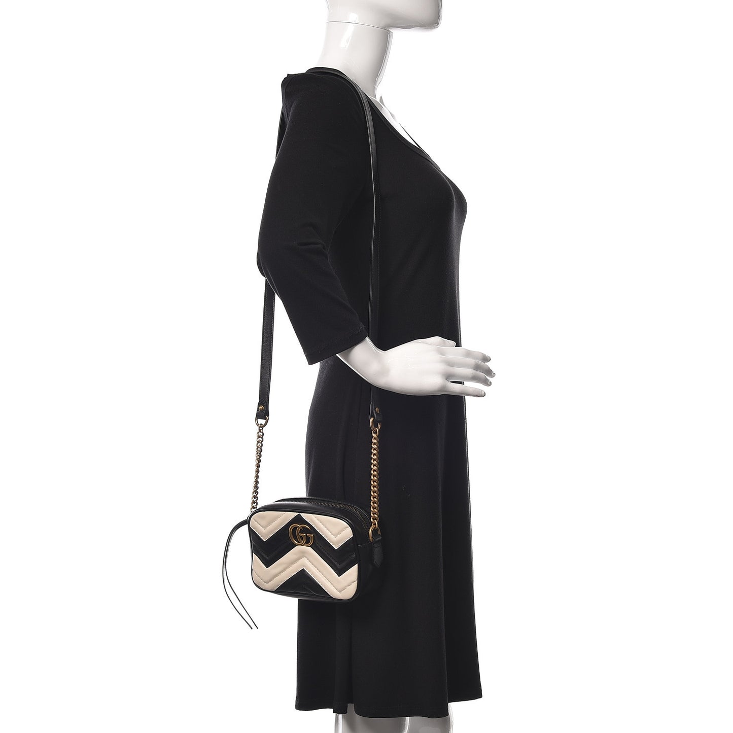 Calfskin Matelasse Mini GG Marmont Chain Shoulder Bag Black White