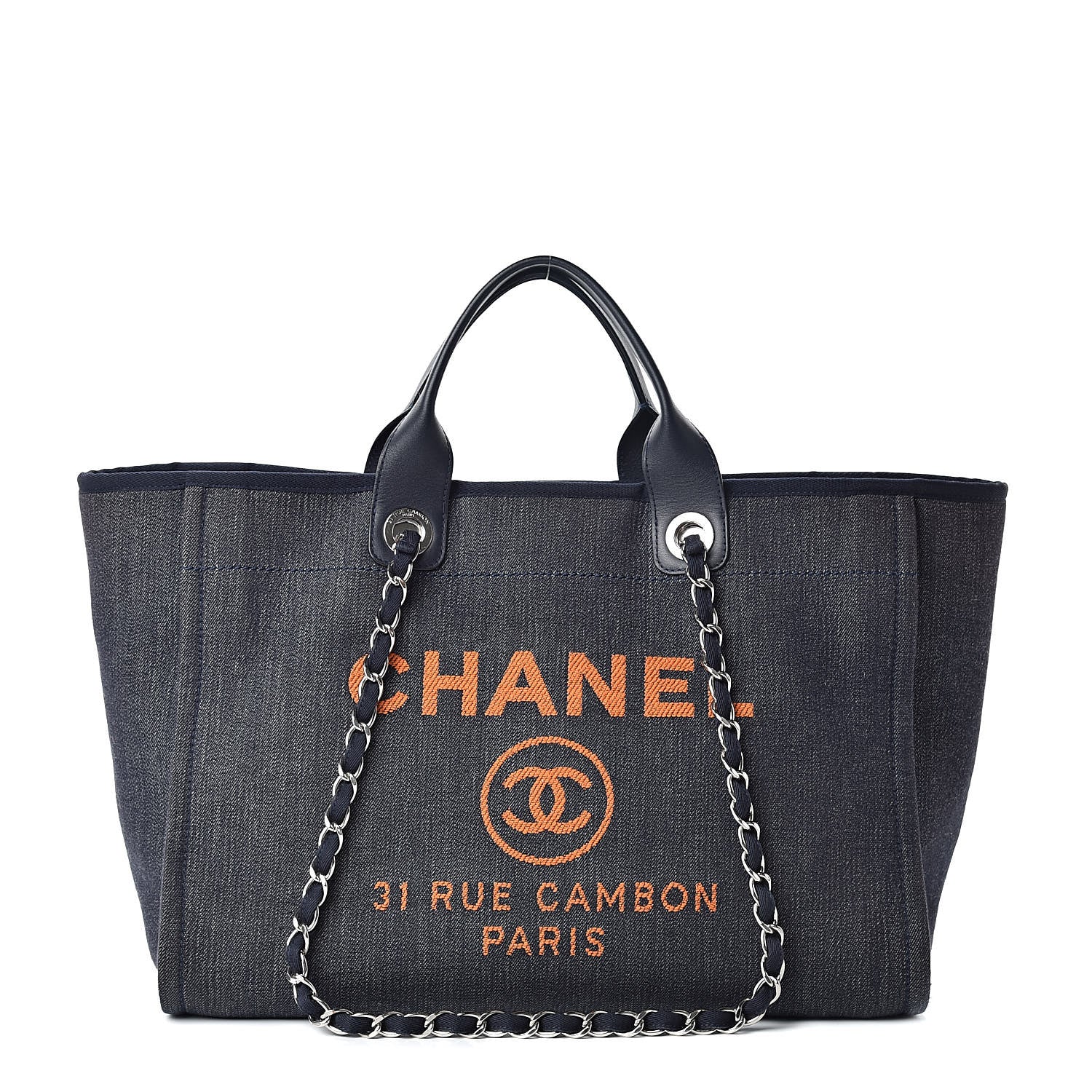 Chanel Canvas Large Deauville Tote Blue Orange 1 of 10