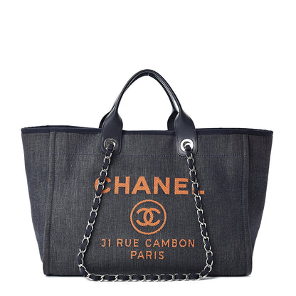 Chanel Canvas Large Deauville Tote Blue Orange 1 of 10