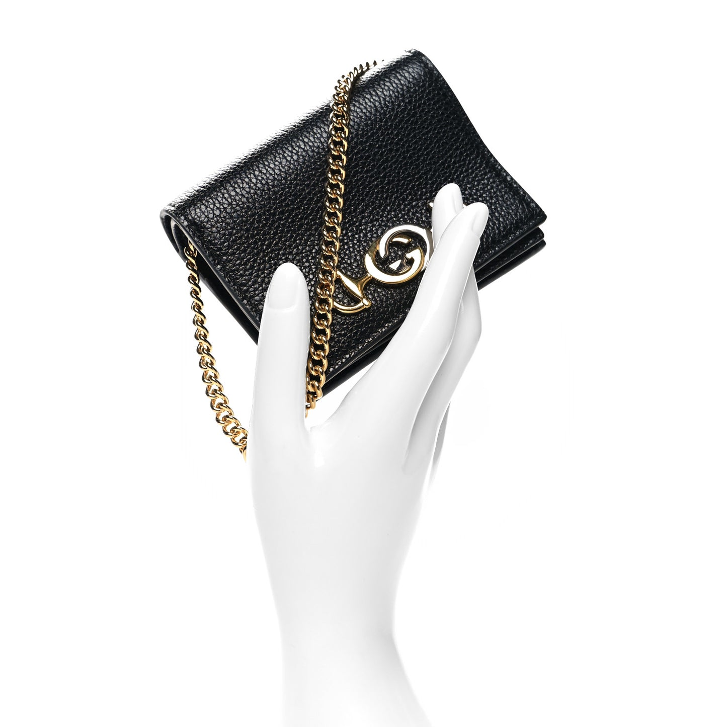 Grainy Calfskin Zumi Chain Card Case Wallet Black