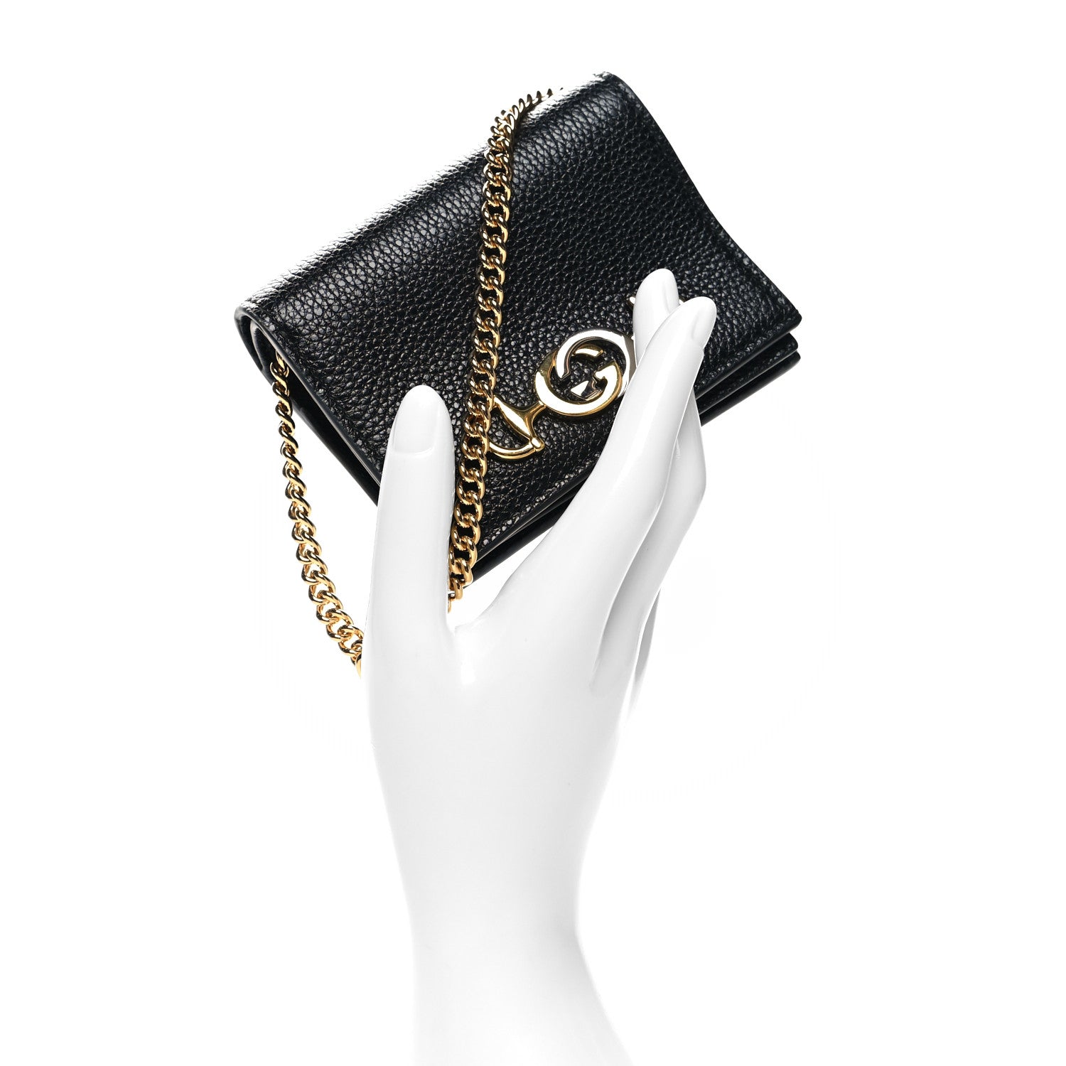 Gucci Grainy Calfskin Zumi Chain Card Case Wallet Black 2 of 10