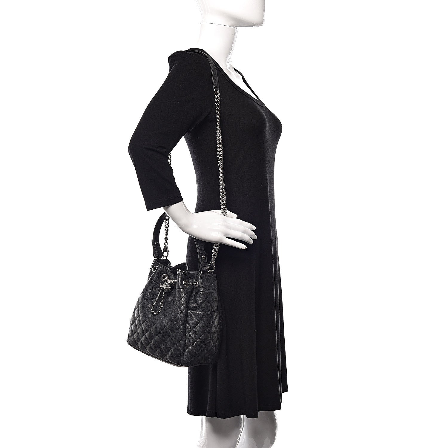 Chanel Grained Calfskin Quilted CC Chain Bucket Drawstring Bag Black 2 of 11