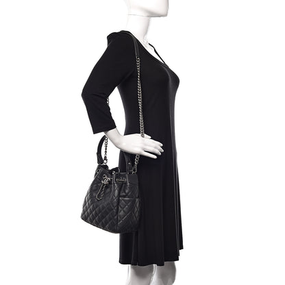 Chanel Grained Calfskin Quilted CC Chain Bucket Drawstring Bag Black 2 of 11