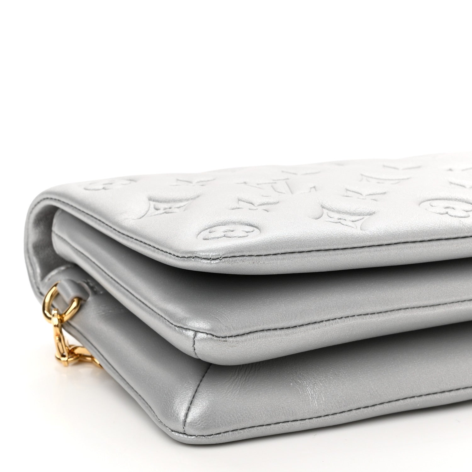 Louis Vuitton Metallic Lambskin Embossed Monogram Pochette Coussin Silver 7 of 8