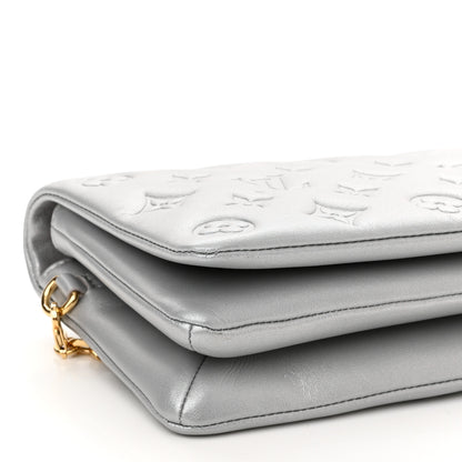 Louis Vuitton Metallic Lambskin Embossed Monogram Pochette Coussin Silver 7 of 8