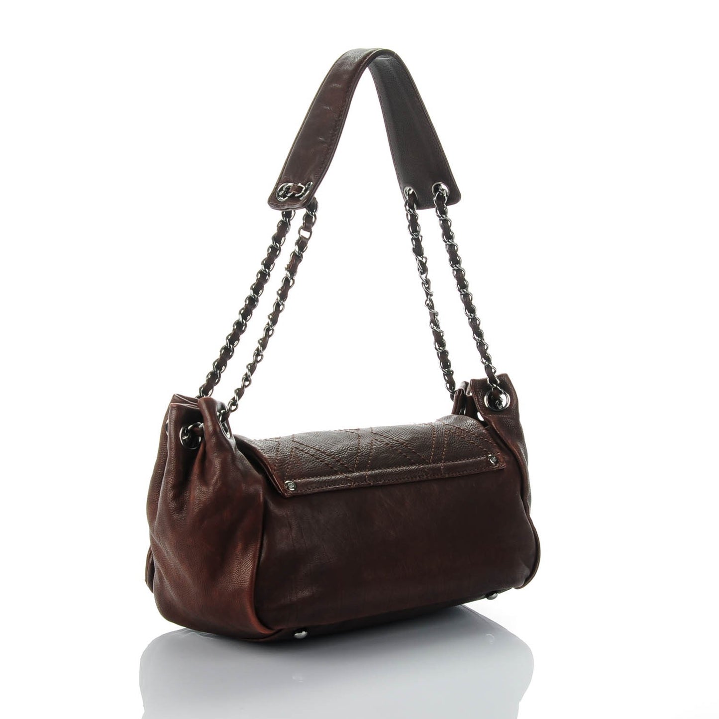 Calfskin Diamond Stitch Accordion Flap Brown