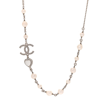 Chanel Crystal Pearl CC Heart Necklace Silver 1 of 5