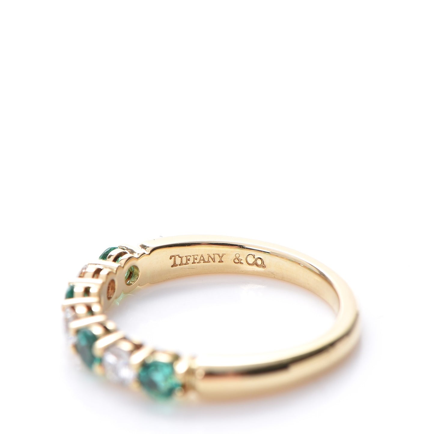 18K Yellow Gold Emerald Diamond Band Ring 4.75