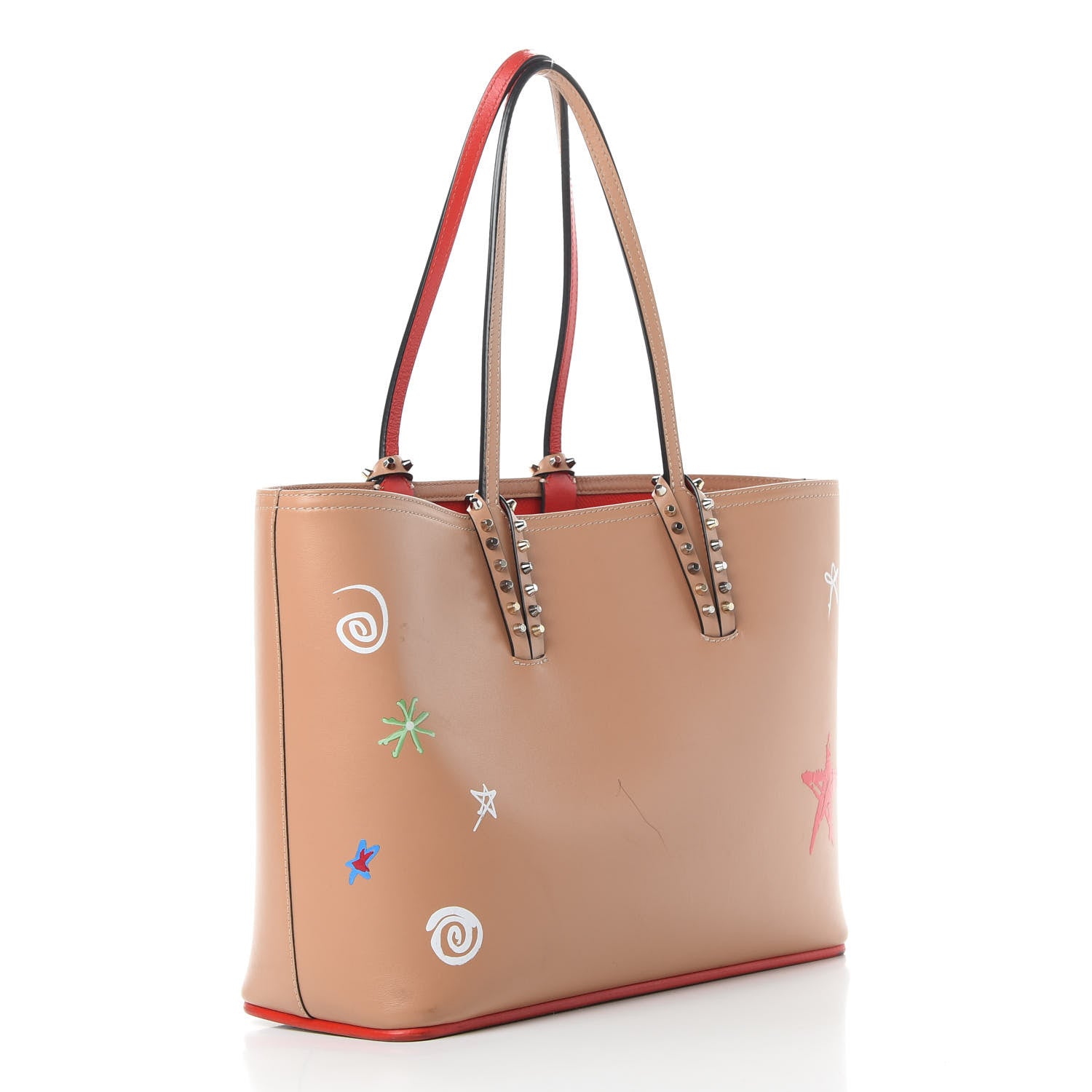 Christian Louboutin Calfskin Loubitag Spikes Small East West Cabata Tote Nude 4 of 16