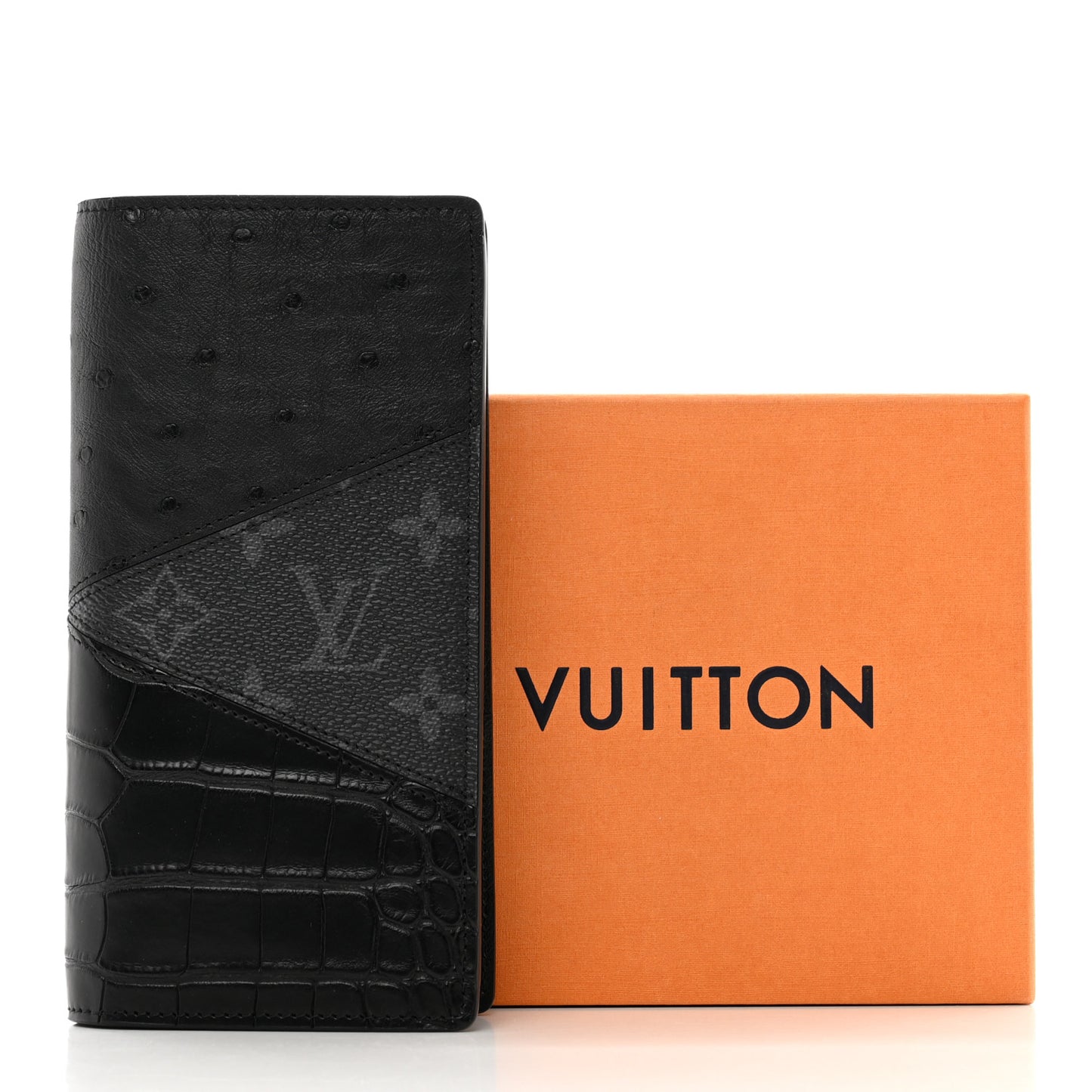 Crocodile Ostrich Monogram Eclipse Brazza Wallet Black