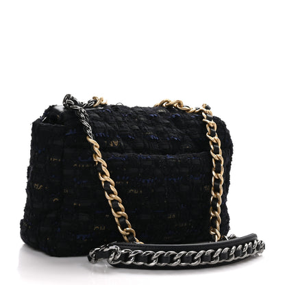 Chanel Tweed Quilted Medium Chanel 19 Flap Black Navy Gold 3 of 10