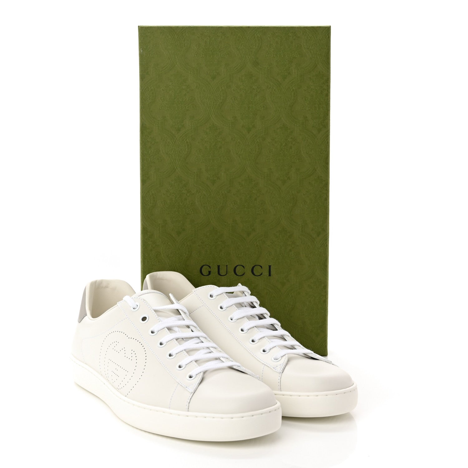 Gucci Calfskin Interlocking G Perforated Mens Ace Sneakers 11 White Grey Sky 9 of 9
