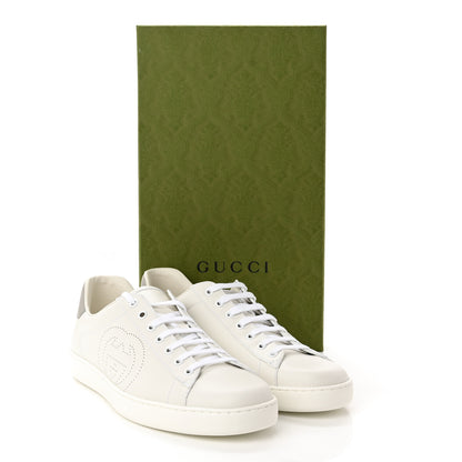 Gucci Calfskin Interlocking G Perforated Mens Ace Sneakers 11 White Grey Sky 9 of 9