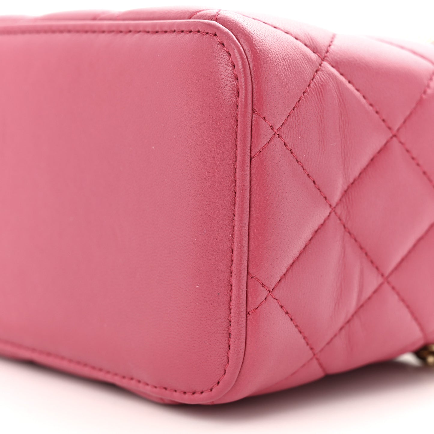 Lambskin Quilted Small Top Handle Vanity Case With Chain Dark Pink