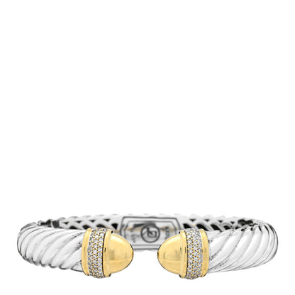 David Yurman Sterling Silver 18K Yellow Gold Diamond 10mm Waverly Bracelet 1 of 3