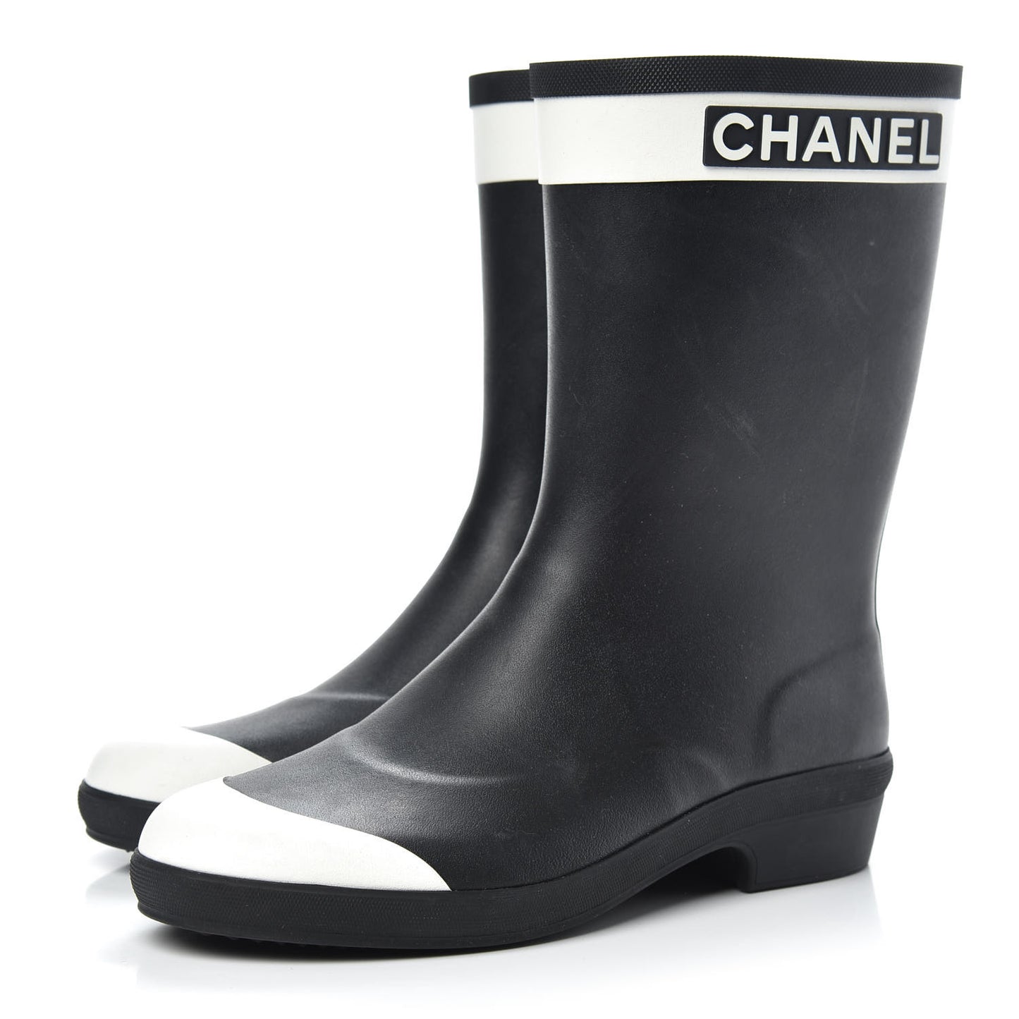 Rubber Logo Short Rain Boots 40 Black White