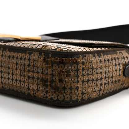Fendi Fabric Jacquard Paillettes Vitello Seta FF Baguette Testa di Moro Real Ebano 11 of 11
