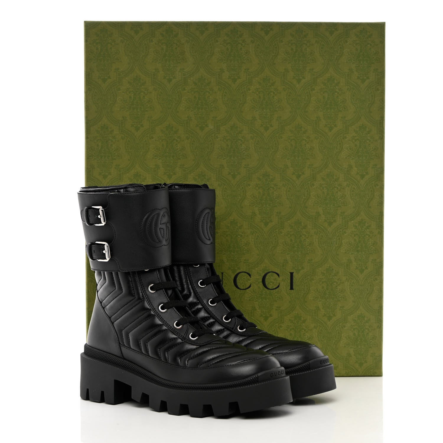 Gucci Nappa Frances GG Matelasse Platform Combat Boots 36 black 13 of 13