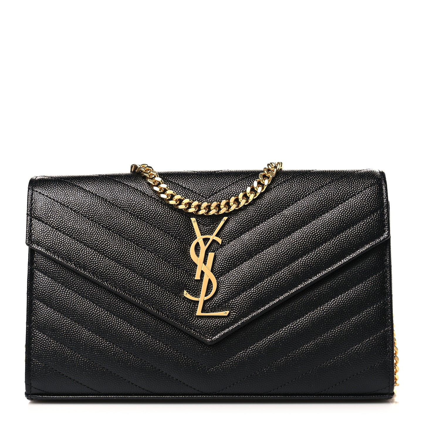 Grain De Poudre Matelasse Chevron Monogram Chain Wallet Black