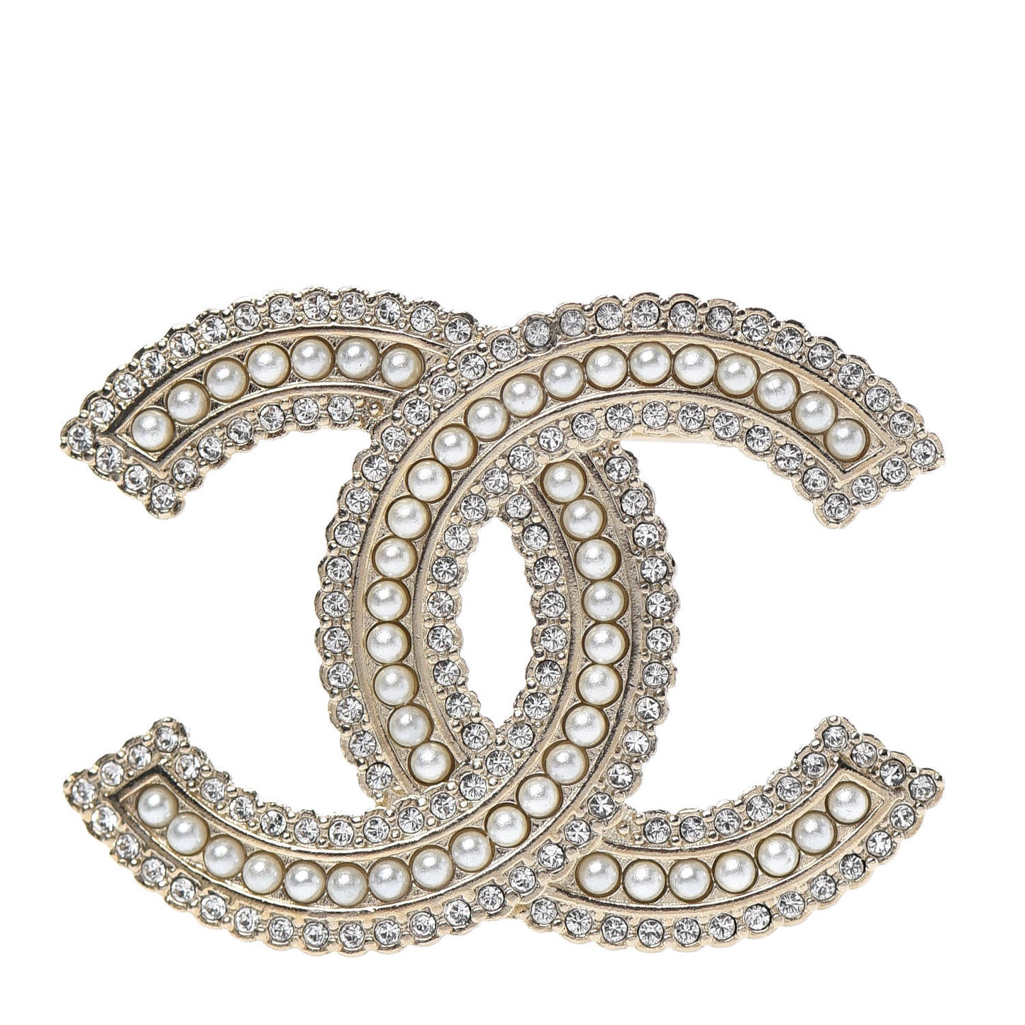 Pearl Crystal Lace Camellia CC Brooch Gold
