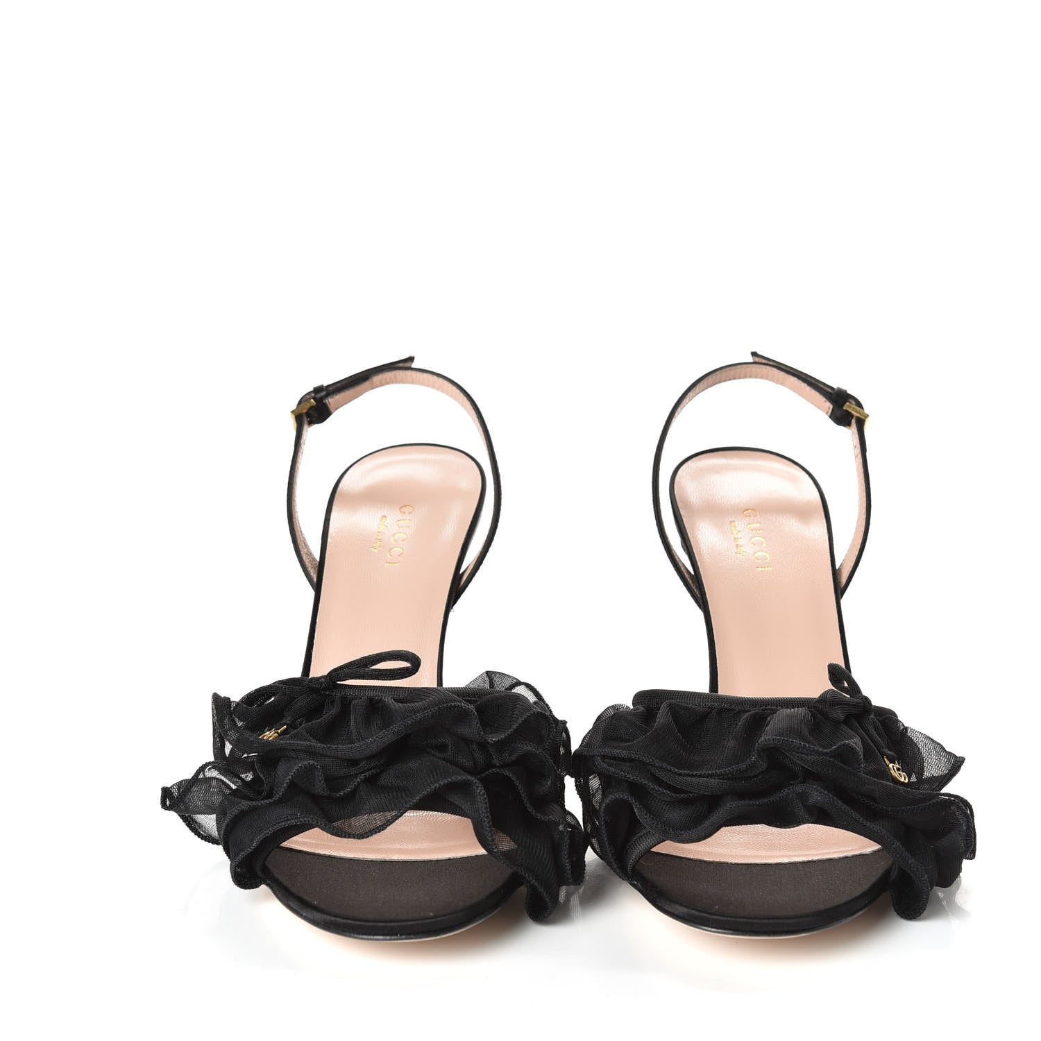 Gucci Tulle Ruffle Mid Heel Slingback Sandals 37.5 Black 3 of 11