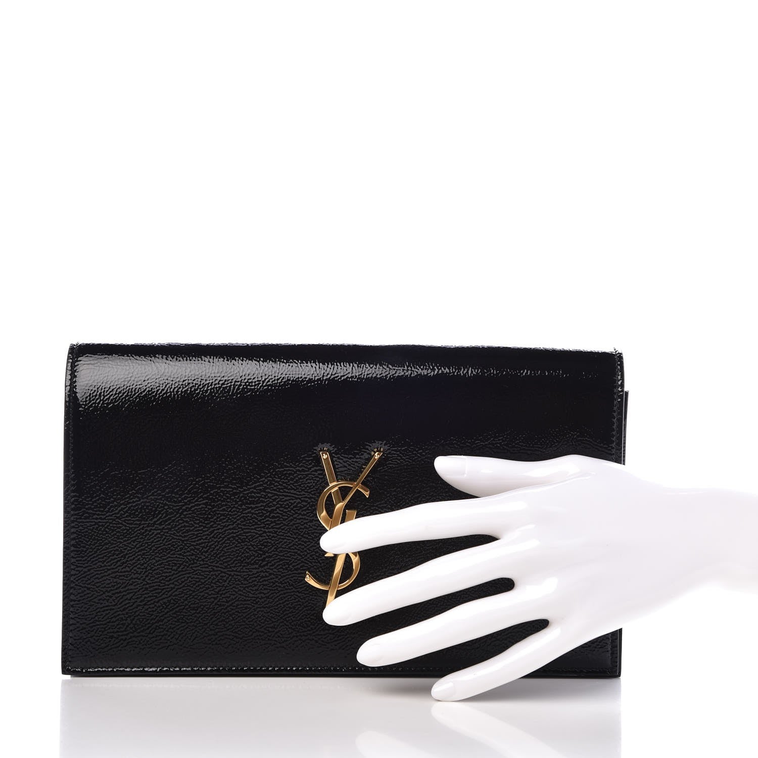 Saint Laurent Textured Patent Classic Kate Monogram Clutch Black 2 of 6