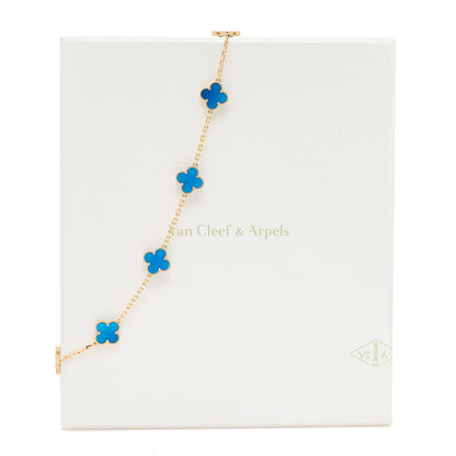 Van Cleef & Arpels 18K Yellow Gold Blue Agate 10 Motifs Vintage Alhambra Necklace 7 of 7