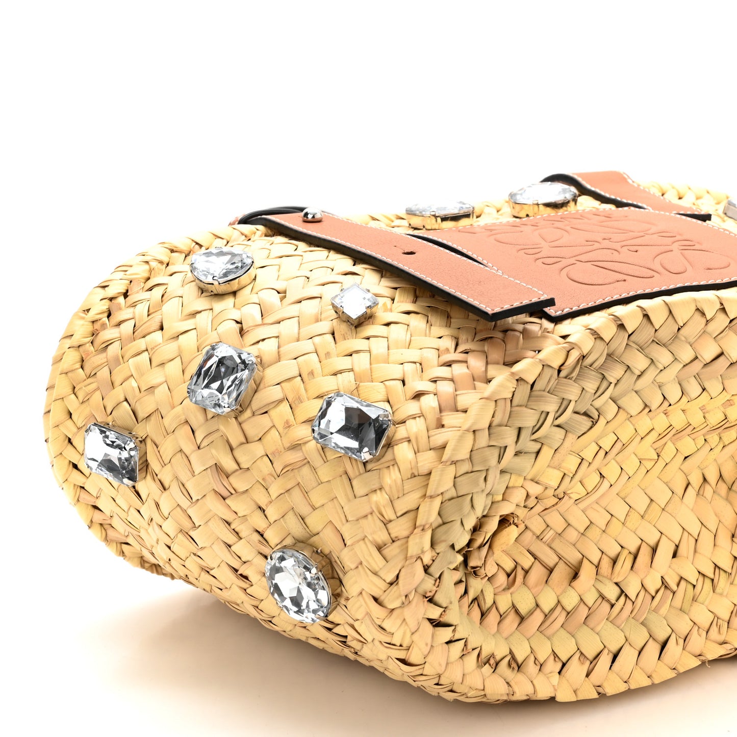 Raffia Small Stones Basket Tote Bag Natural Tan