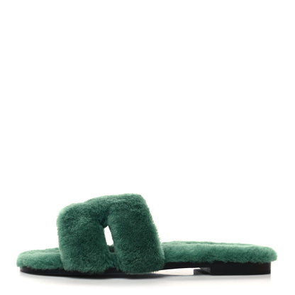 Hermes Woolskin Oran Sandals 37 Vert Anglais 1 of 8
