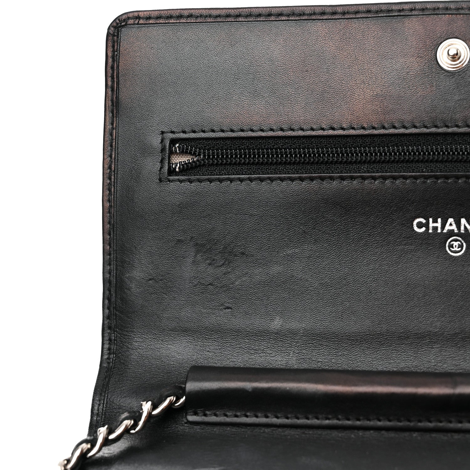 Chanel Calfskin Quilted Cambon Wallet on Chain WOC Black White 11 of 14