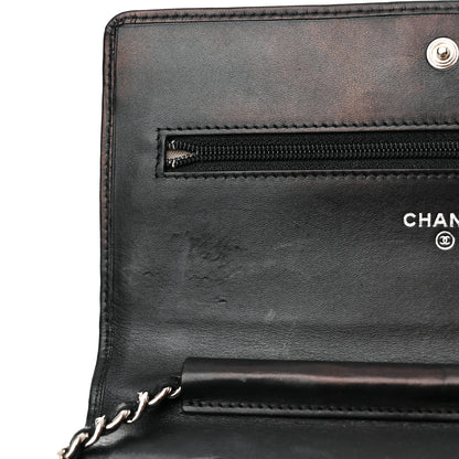 Chanel Calfskin Quilted Cambon Wallet on Chain WOC Black White 11 of 14