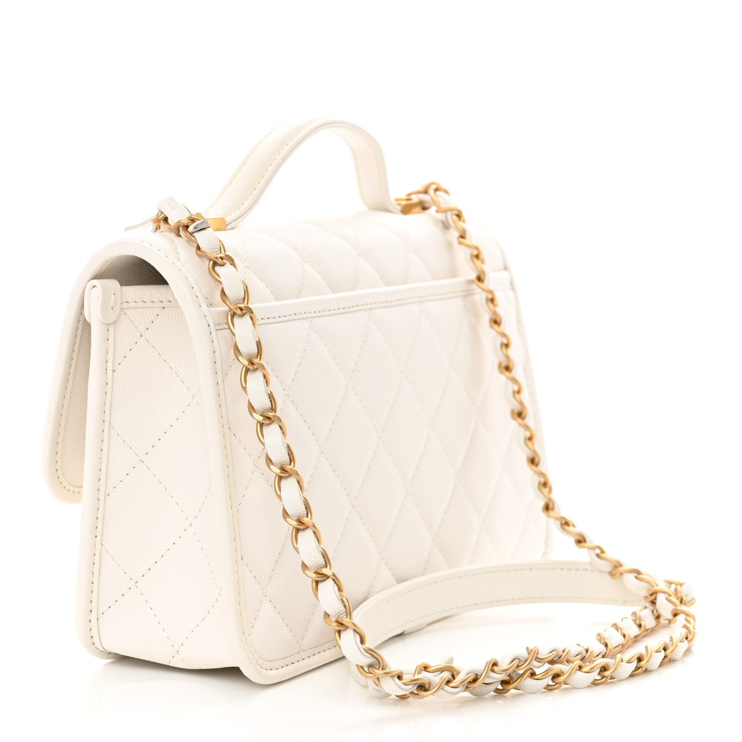 Chanel Caviar Quilted School Memory Small Top Handle Flap White 3 of 10