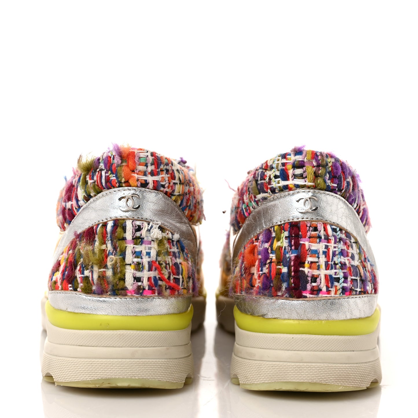 Tweed Lambskin Runway Sneakers 39 Silver Multicolor