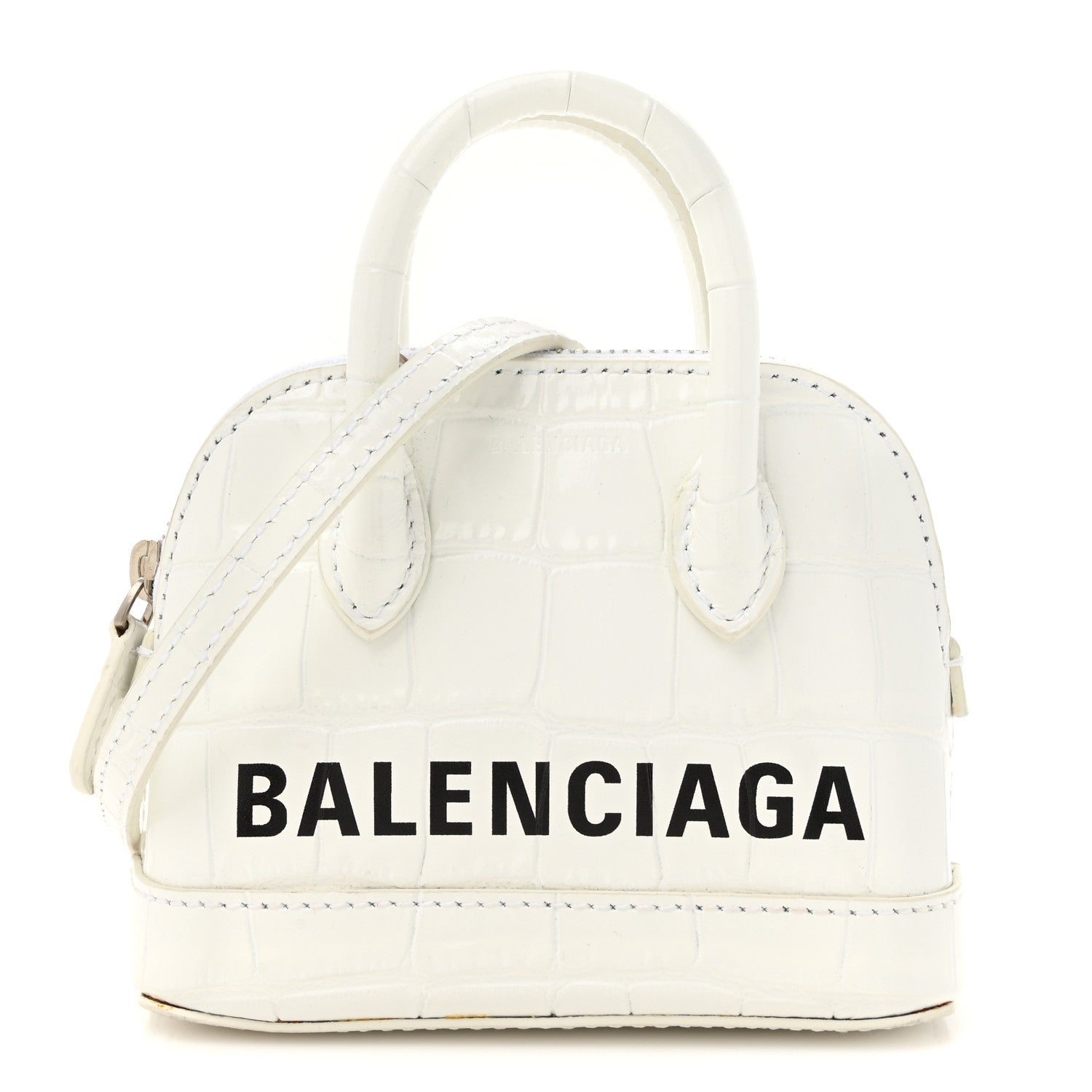 Balenciaga Calfskin Logo Crocodile Embossed Mini Ville Top Handle Bag White Black 1 of 12