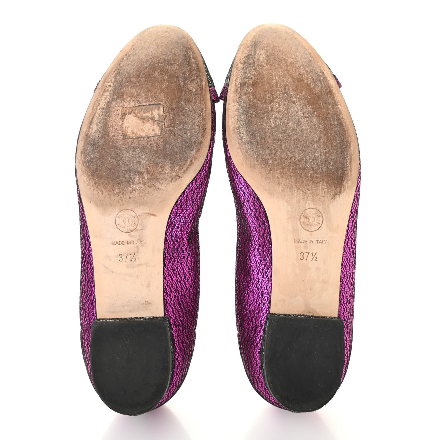 Chanel Metallic Lace Cap Toe Ballerina Flats 37.5 Fuchsia 5 of 8