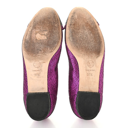 Chanel Metallic Lace Cap Toe Ballerina Flats 37.5 Fuchsia 5 of 8