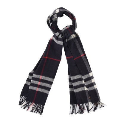 Burberry Cashmere Giant Check Fringe Scarf Navy 1 of 5