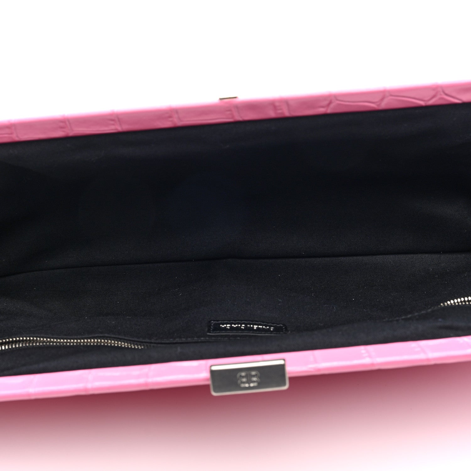 Balenciaga Shiny Supple Calfskin Logo Crocodile Embossed XL Cloud Clutch Pink 5 of 9