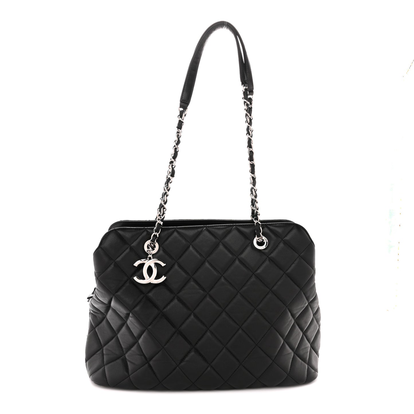 Lambskin Quilted Chic and Soft Shopping Tote Black