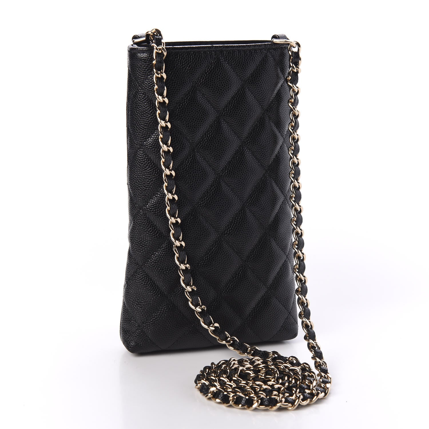 Chanel Caviar Quilted French New Wave Phone Holder With Chain Black 2 of 11