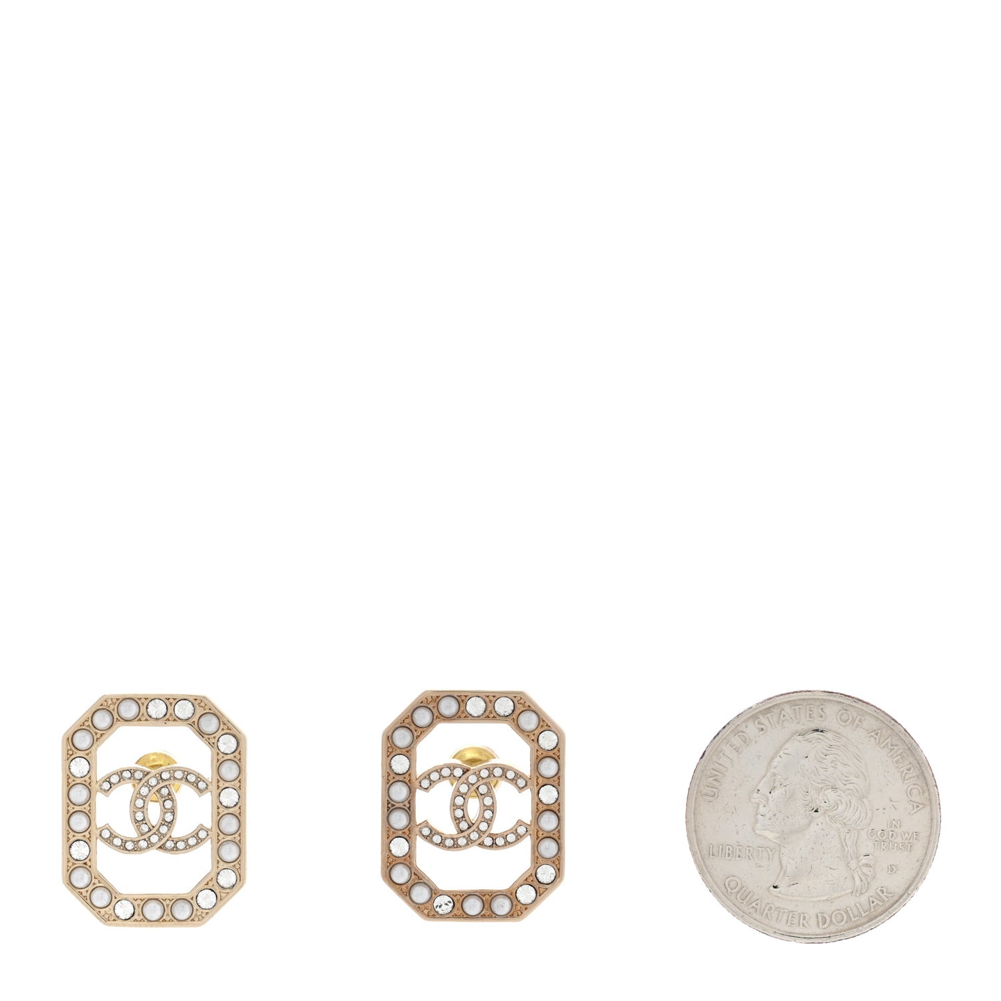 Crystal Pearl CC Geometric Earrings Gold
